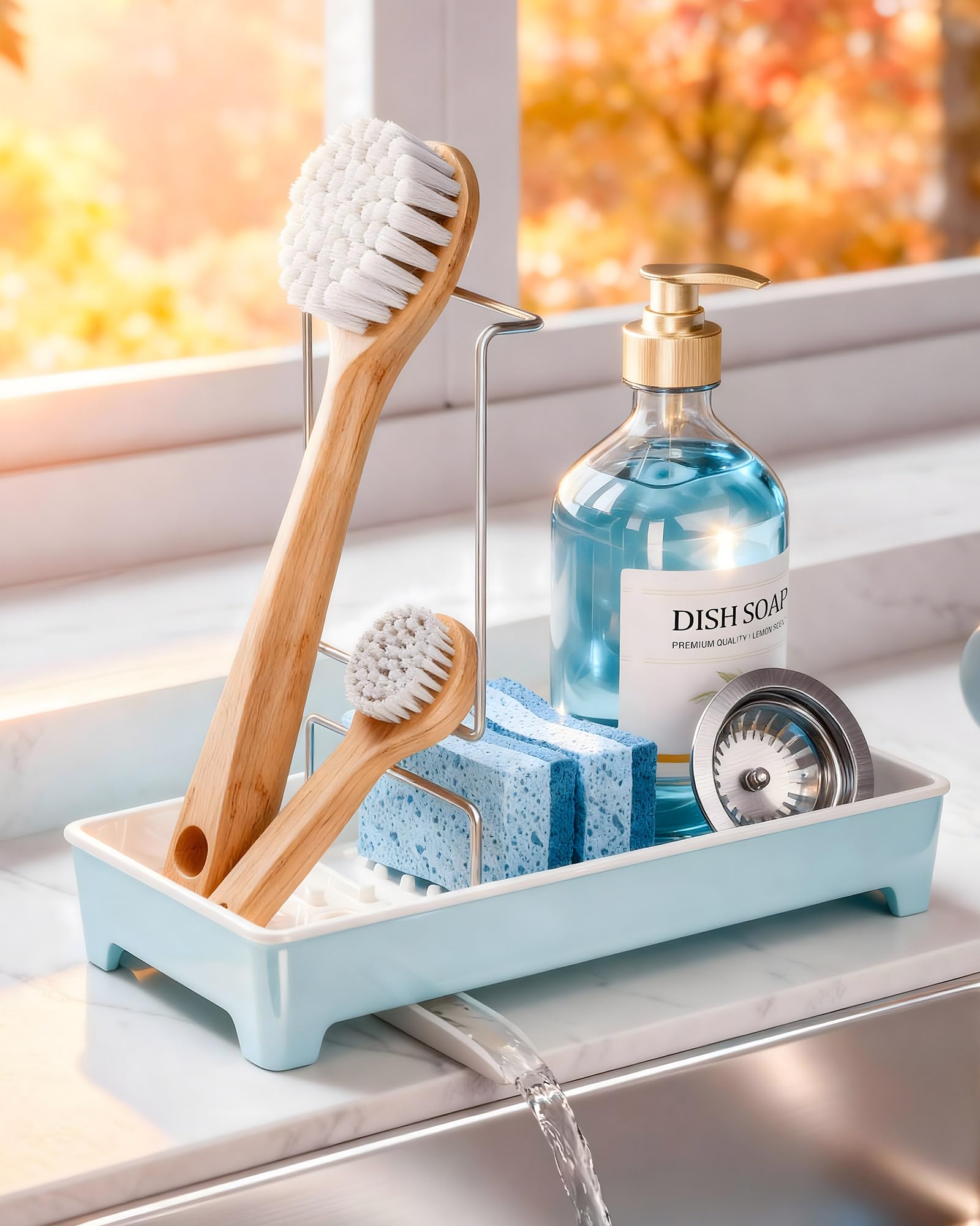Minimalist Sink Caddy Rustproof Sponge Holder for Kitchen Sink with 304 Stainless-Steel Brush Holder Countertop Rack Organizer with