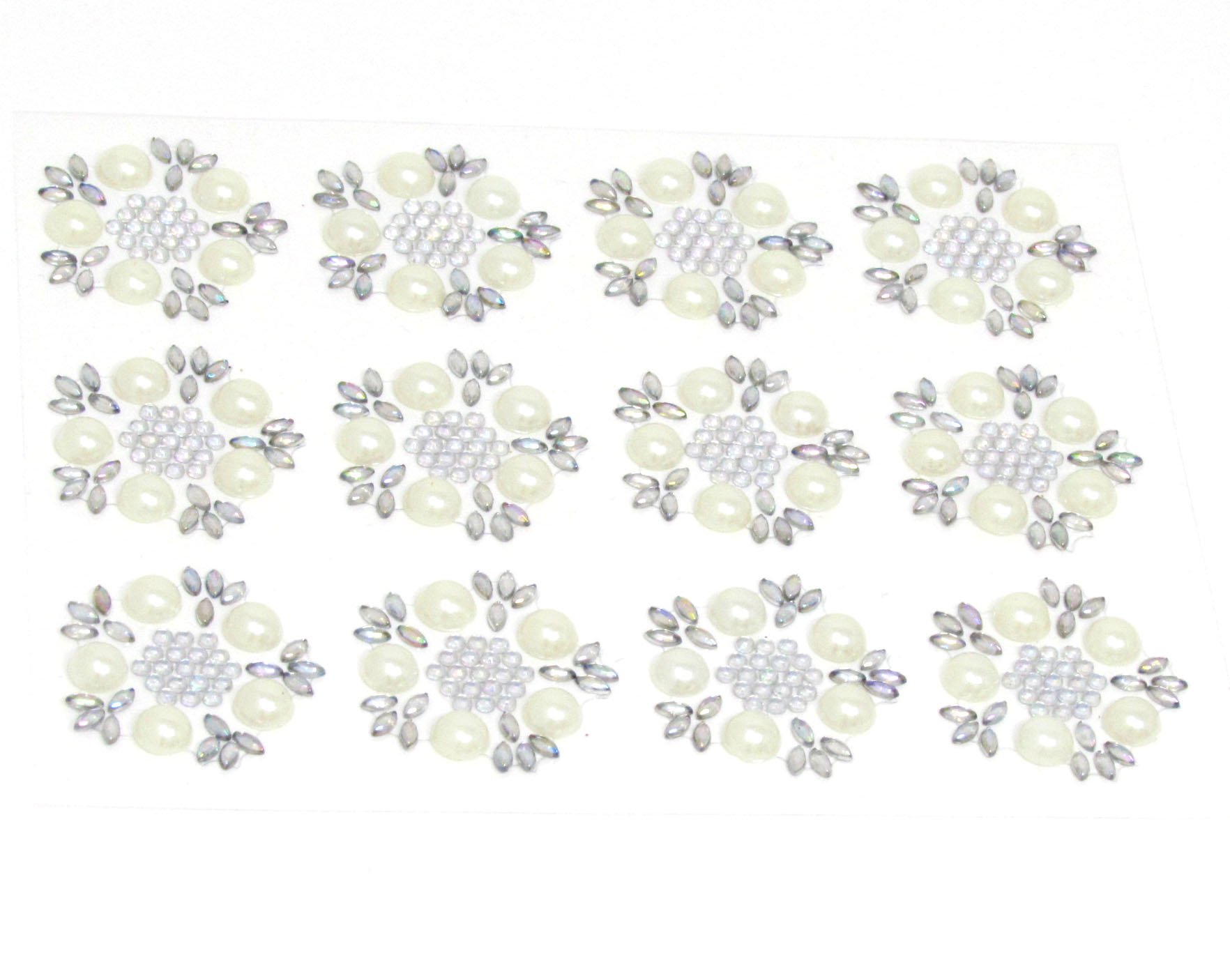 Syntego 24 X Self Adhesive Round Flower Pearl And Ab Diamante Embellishment Stickers Acrylic Rhinestone Crystals Stick On Gems