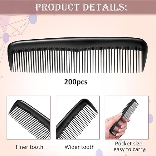 Miniatura 3 de 200 peines para el cabello a granel, peinetas de bolsillo, peines envueltos individualmente, peine negro de viaje a granel para mujeres, peinetas de