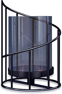 Black Hurricane Candle Holder, Black Candle Holders for Pillar Candles with Clear Glass Sleeve