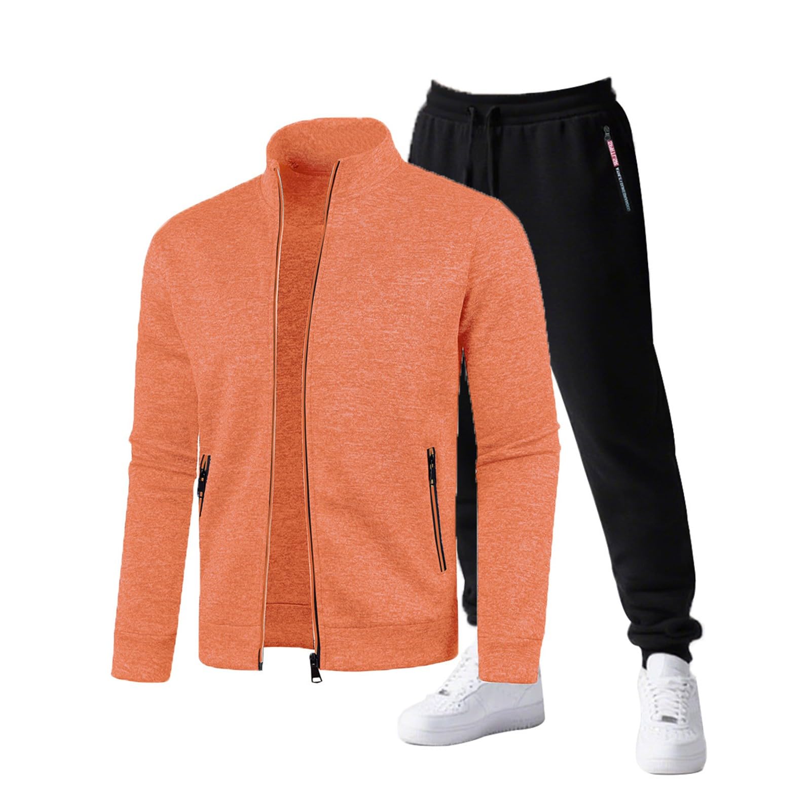 Generisch Tuta da uomo per il tempo libero, tuta da jogging, lunga da uomo, in cotone, per lo sport, a maniche lunghe, invernale, con cappuccio e pantaloni da jogging con tasca casual, con zip