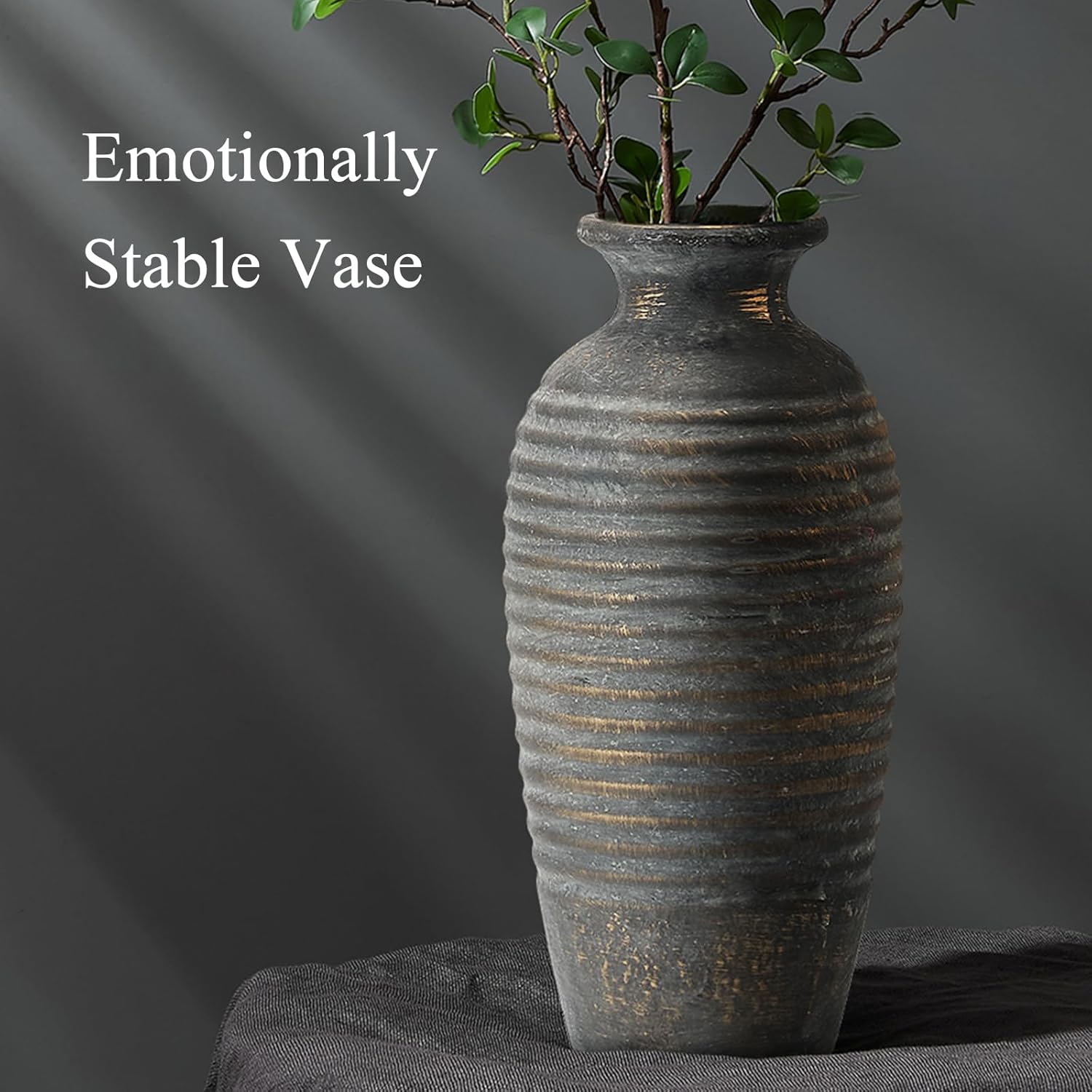 Emotionally Grounded Vase, Vaseking Large Ceramic Rustic Vase, 14.4 inch Minimalist Threaded Decorative Farmhouse Tall Vases for Home Decor, Living Room, Enterway, Table Decoration, Bronze - Image 6