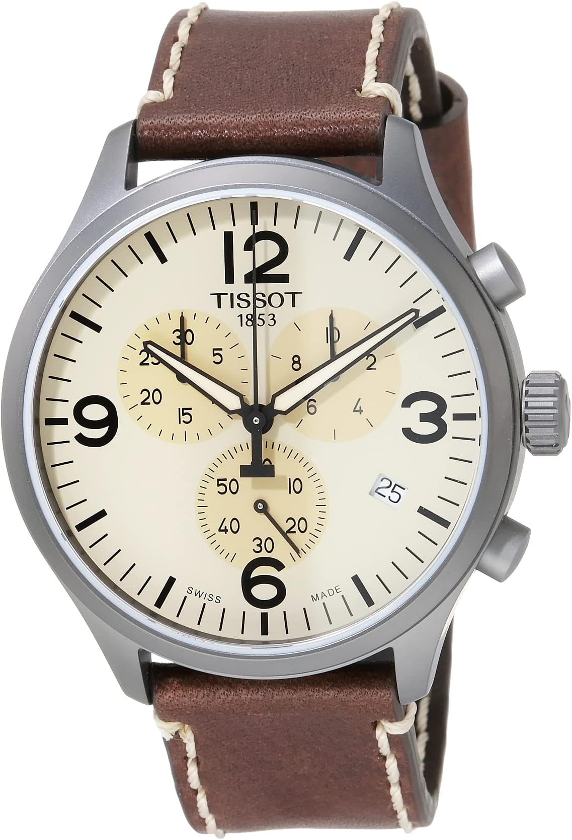 Tissot Mens Tissot Chrono XL 316L Stainless Steel case with Grey PVD Coating Quartz Watch, Brown, Leather, 22 (T1166173626700)