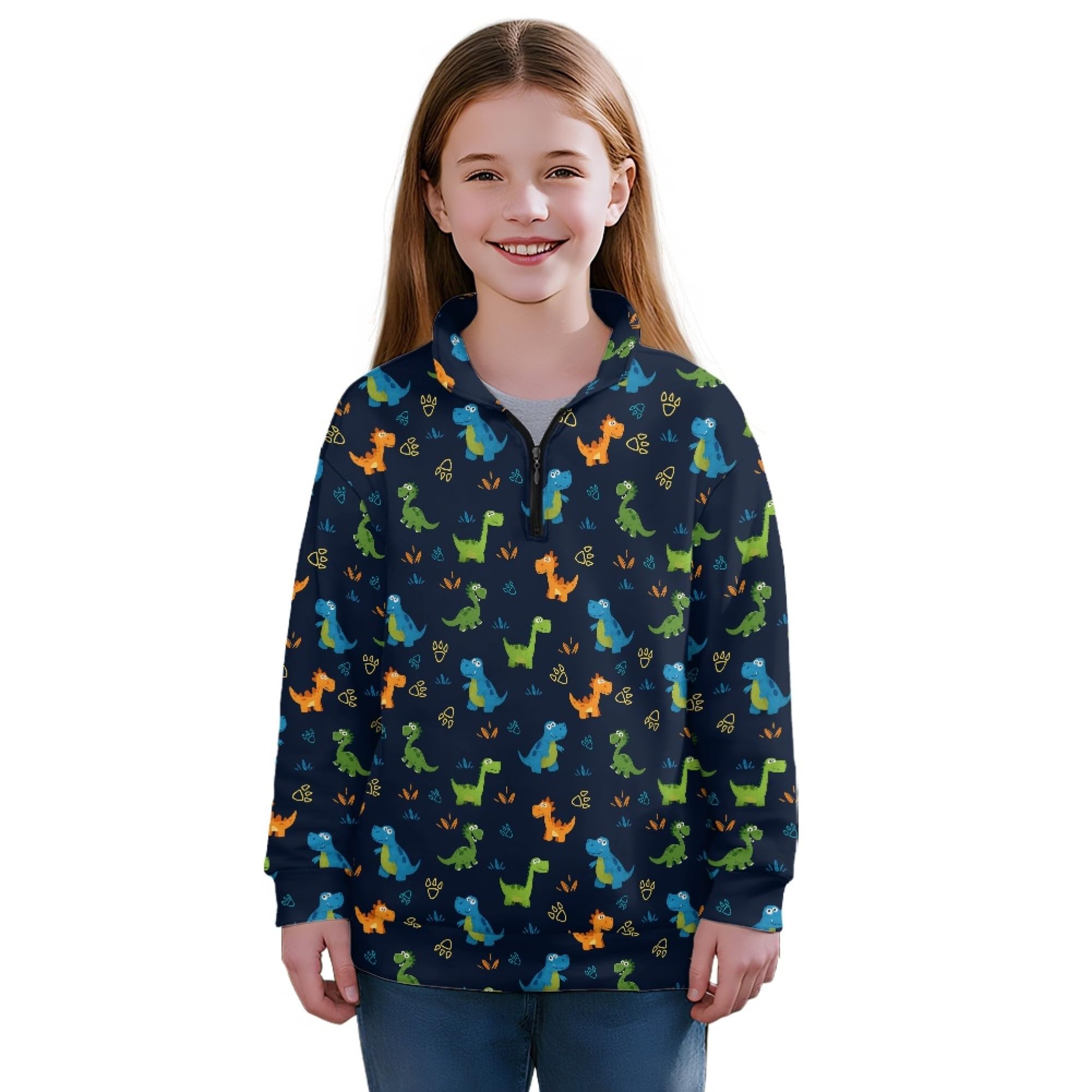 AmzPrint Half Zip Pullover Jackets Girls Long Sleeve Warm Pullover Back To School Running Oversized Hoodie For Big Girls
