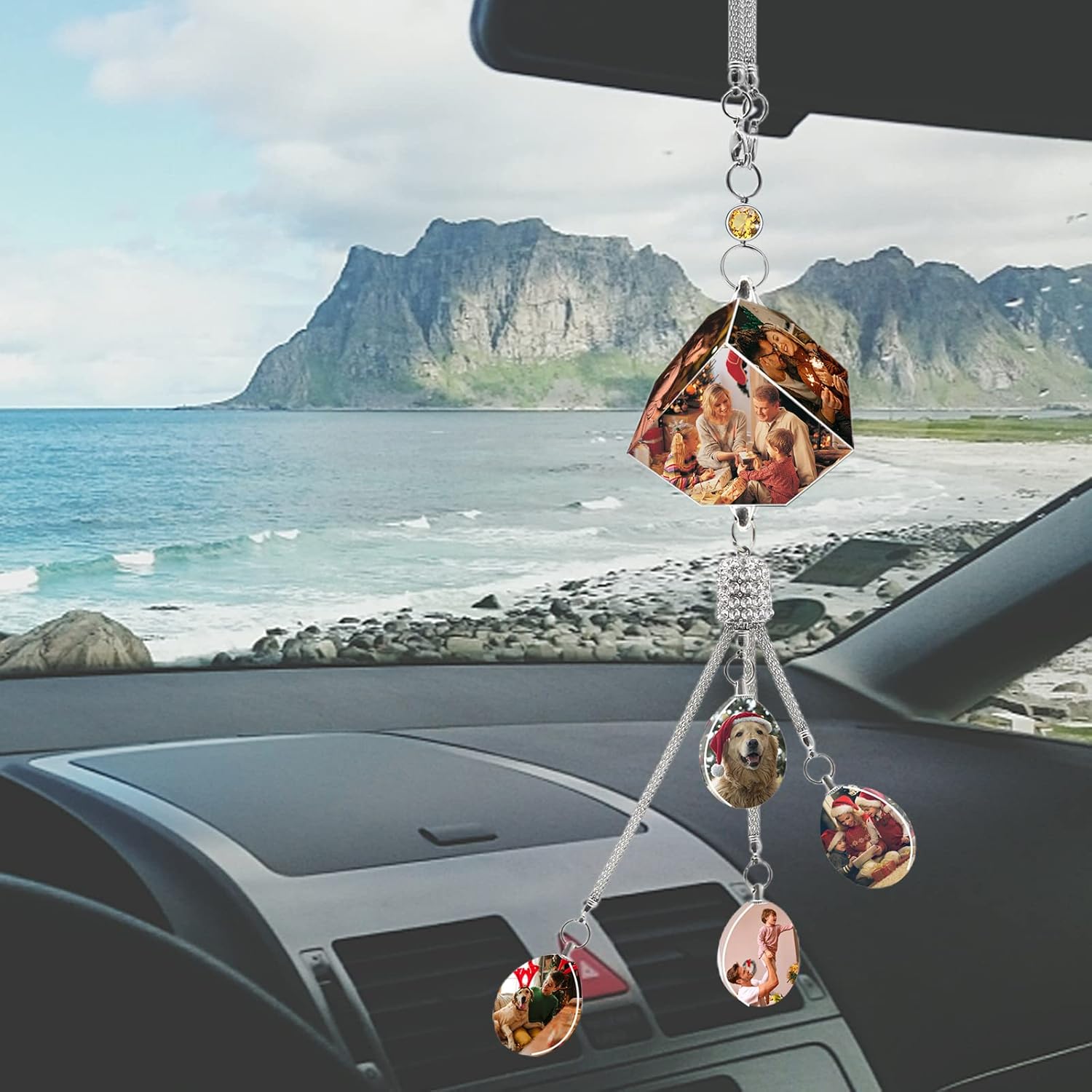 Personalized Photo Car Hanging Accessories, Custom Rearview Mirror Hanging Accessories Crystal, Custom Vehicle Interiors Ornament, Customized Pendant Picture Frame for Car, Home Decoration