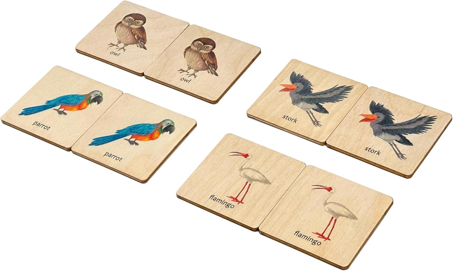 Montessori Wooden Birds Memory Game, 1 2 3 4 Year Old Montessori Materials, Wooden Flash Cards, Homeschool Gift, Bird Animals Matching Cards, Kids Learning Activity (5.5x5.5cm)