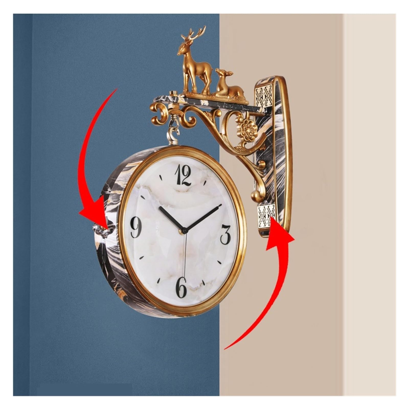 Orologi Da Parete Di Lusso A Doppia Faccia Decorazione Del Soggiorno Orologio Dal Design Moderno In Stile Europeo Alla Moda Muto Preciso E Silenzioso(Style 8)