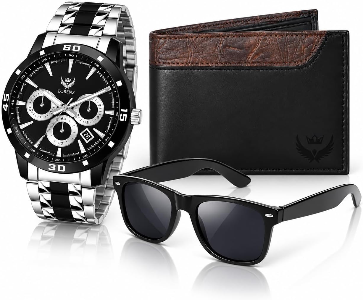 Gift Set Combo for Men | Analog Watch Wallet & Sunglasses | 3 Piece Accessories Box | Birthday Anniversary Present for Husband Boyfriend Boys | Stylish Corporate Gifting Choice, Silver-2