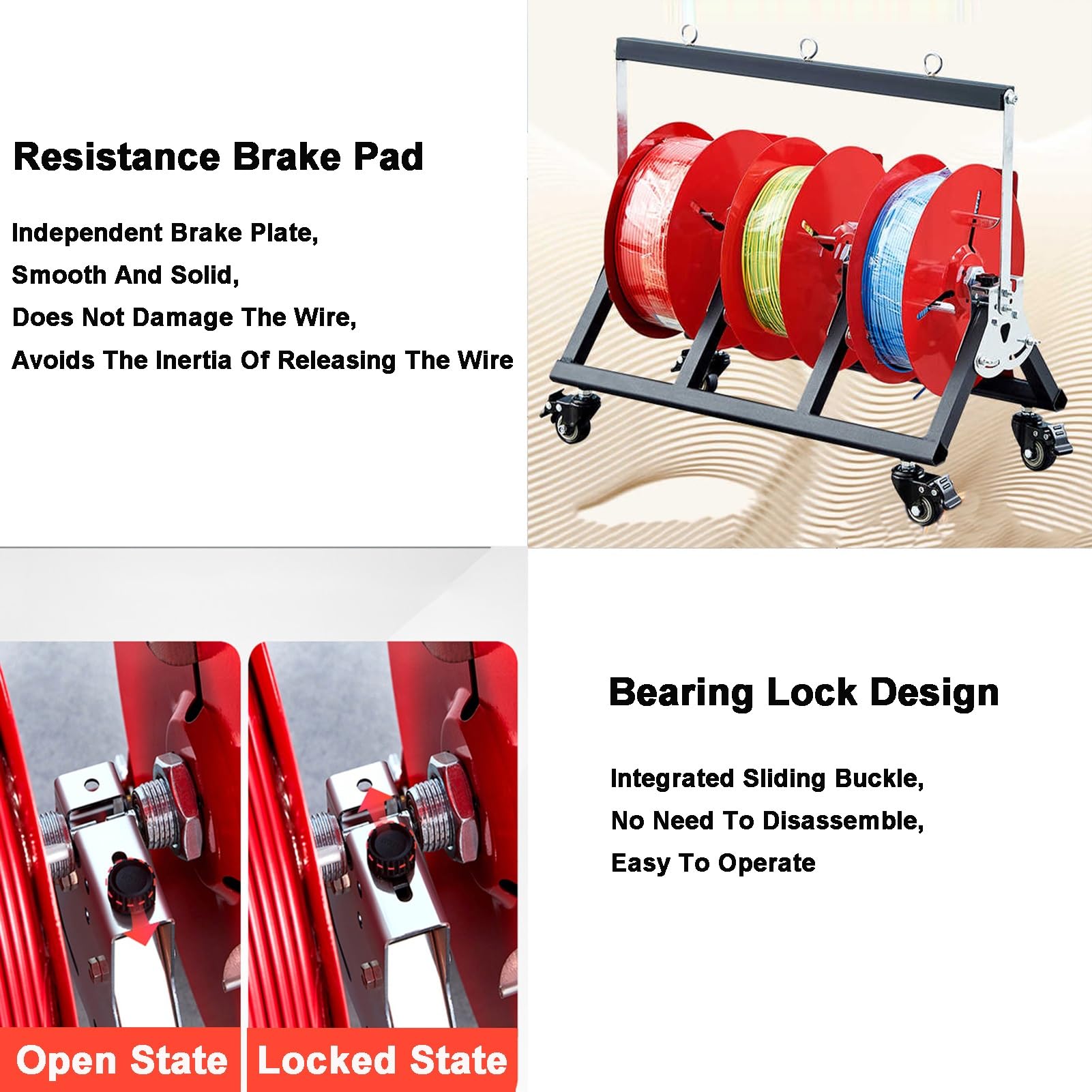 Supporto per Bobina, Dispenser Pieghevole per Bobina, Supporto per Bobina di Cavo con Ruota Freno per Bobina di Cavo, Bobina di Corda, Paracord(3 Reel)