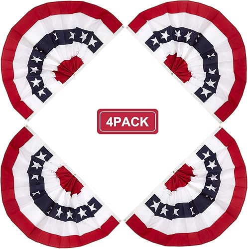 American Pleated Fan Flag, 1.5x3 Feet Patriotic Flag United States Half Fan Banner with Brass Grommets for 4th of July Decorations 4 Pack