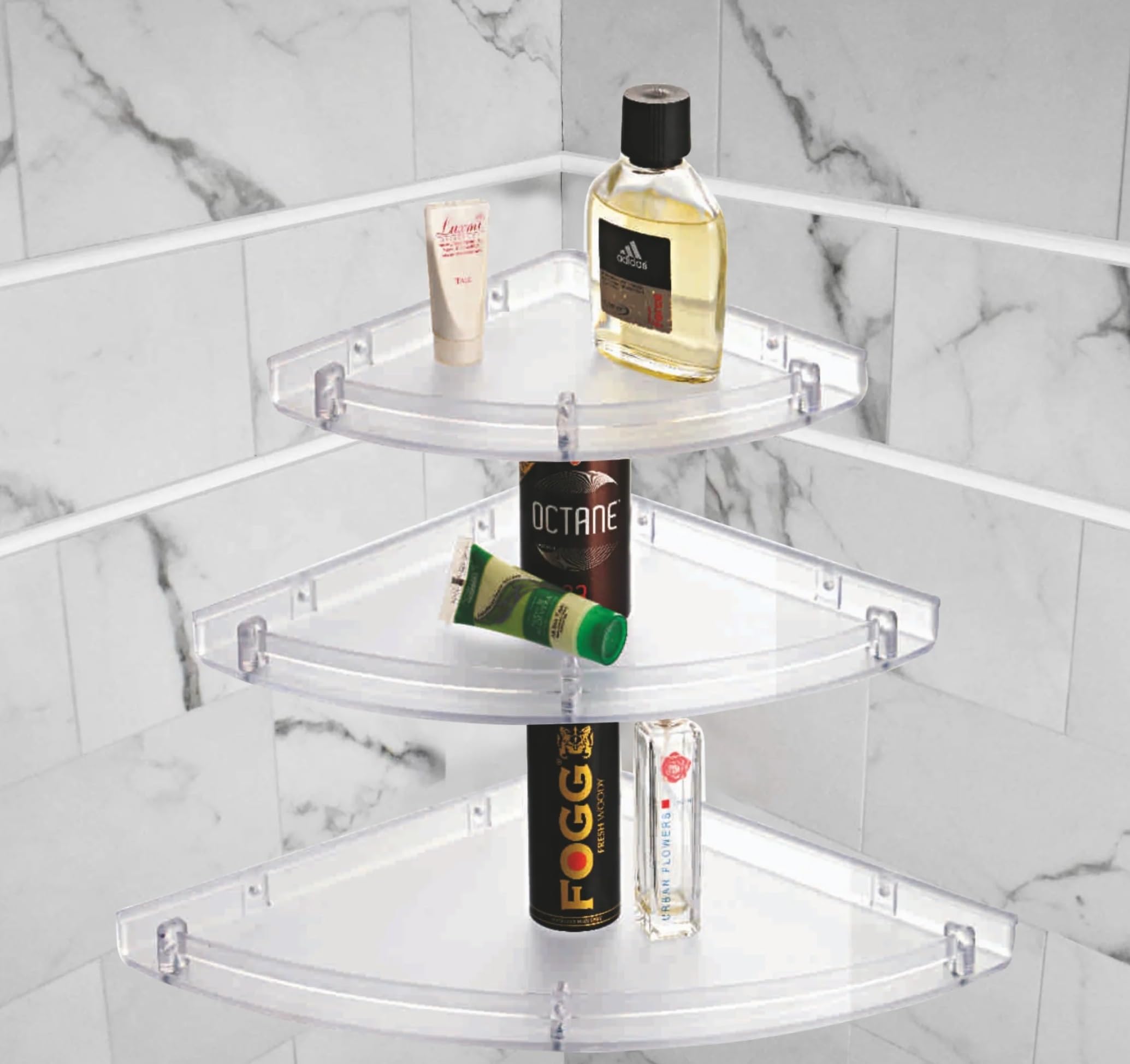 Ruhe Abs Plastic Unbreakable Wall Mounted Corner Shelf Tray Set Of 3 | Organizer/Storage Rack/Shelf Tray For Kitchen And Bathroom, Transparent (B09KNK3486) Amazon Price History, Amazon Price Tracker