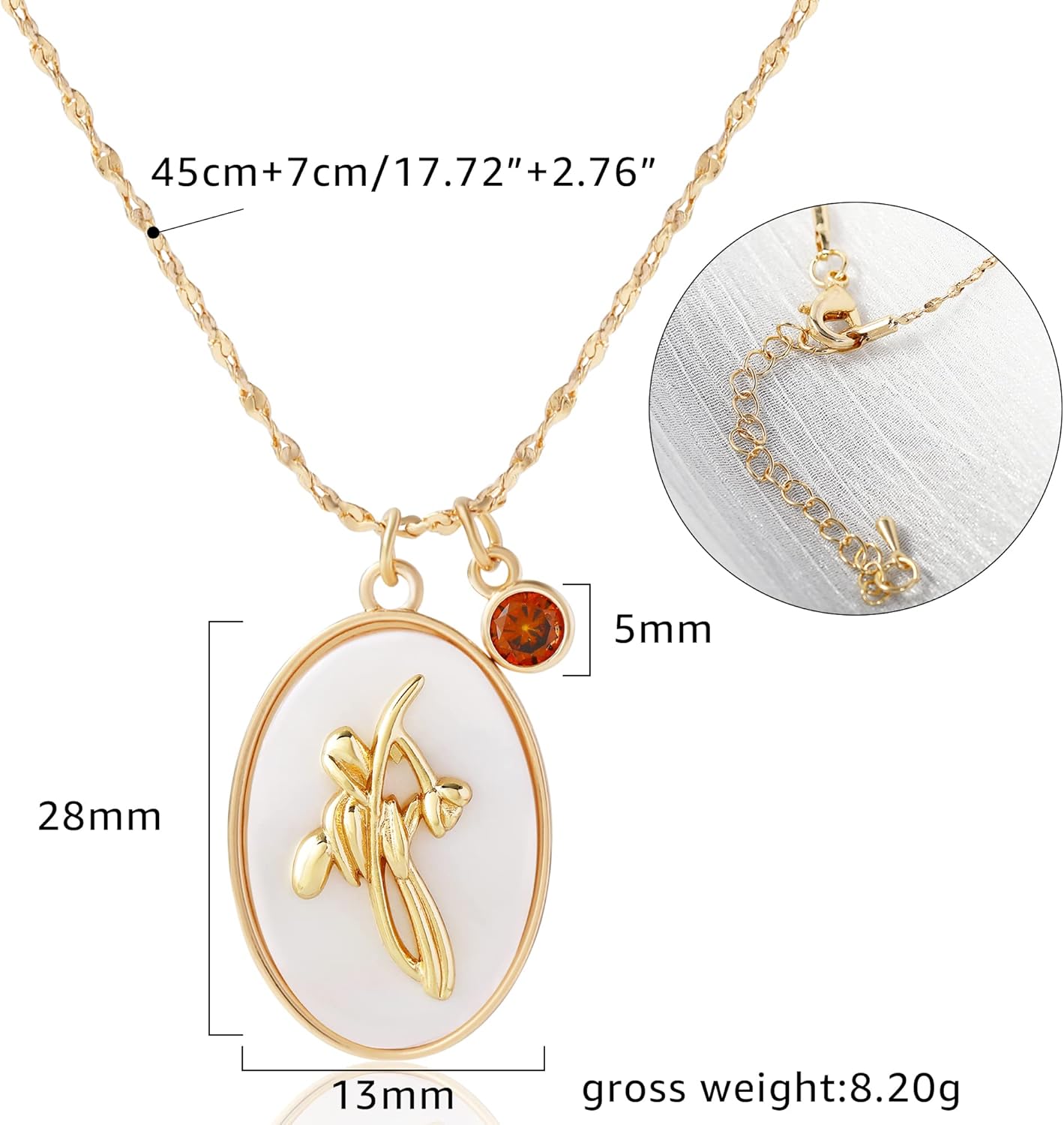 Birth Flower Shell Cameo Necklace with Birthstone Charms for Women: Dainty 18K Gold Plated Vintage Crystal Seashell Personalized Necklaces Aesthetic Birthday Gifts - Image 3