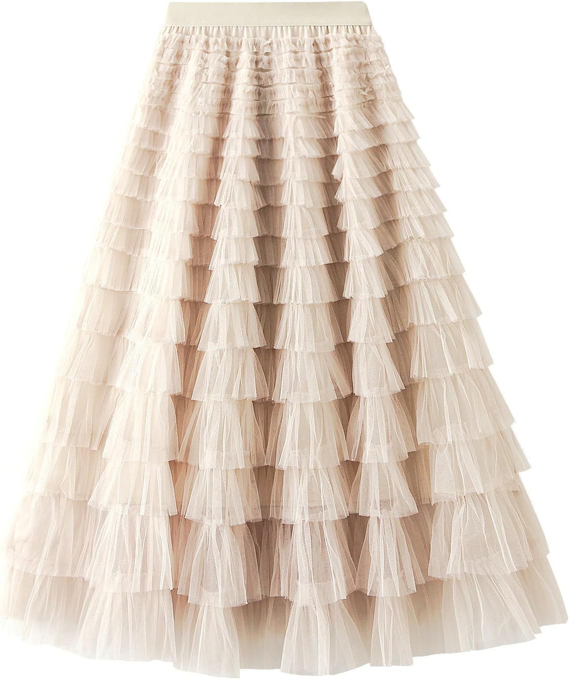 GOLDSTITCH Tulle Skirts for Women Long Fairy Skirt Tutu A-Line Mesh Layered High Elastic Waist Skirts