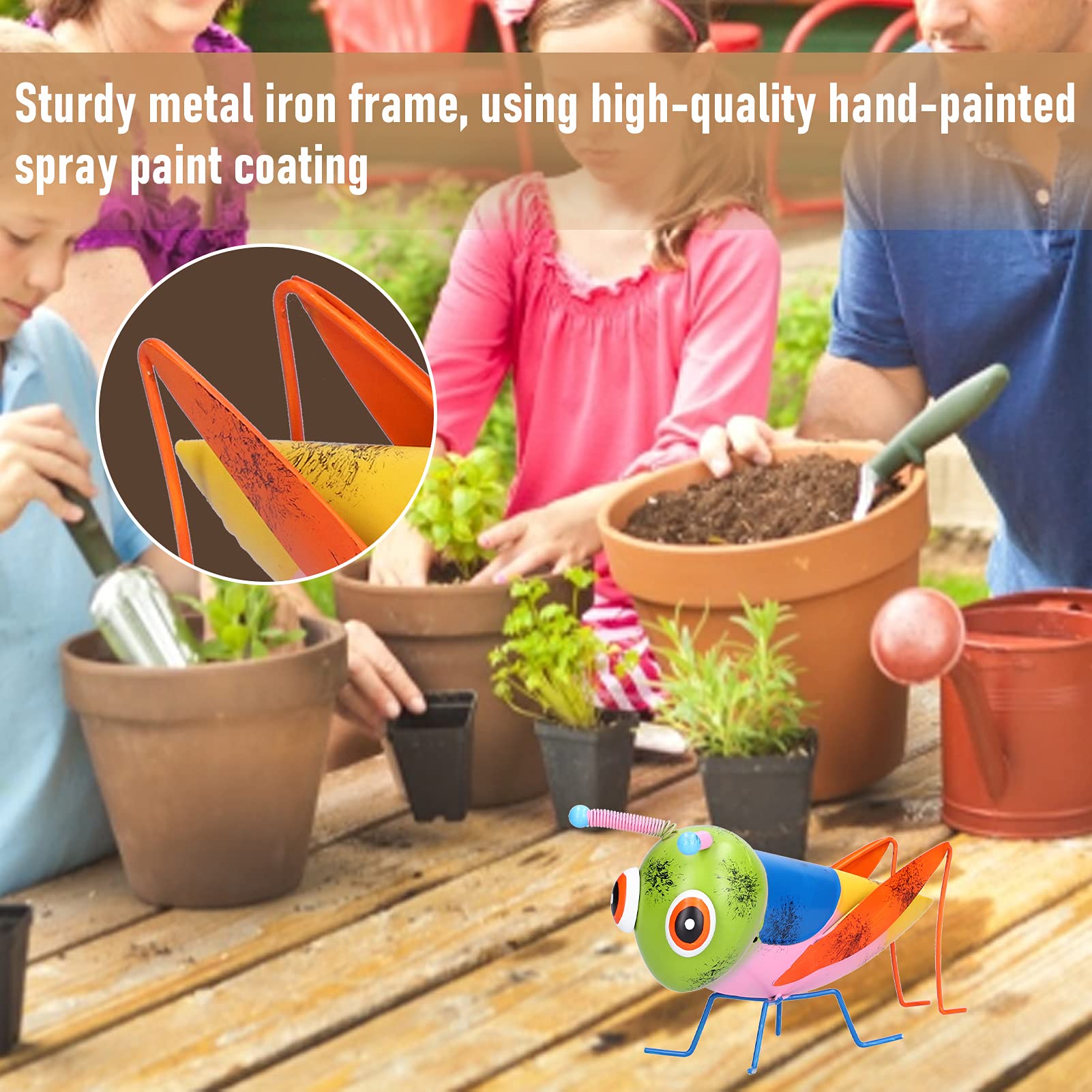 Lot De 4 Figurines Sauterelles En Métal – 12x7,5 Cm, 4 Couleurs (Rouge, Jaune, Bleu, Vert) – Décoration Jardin Murale
