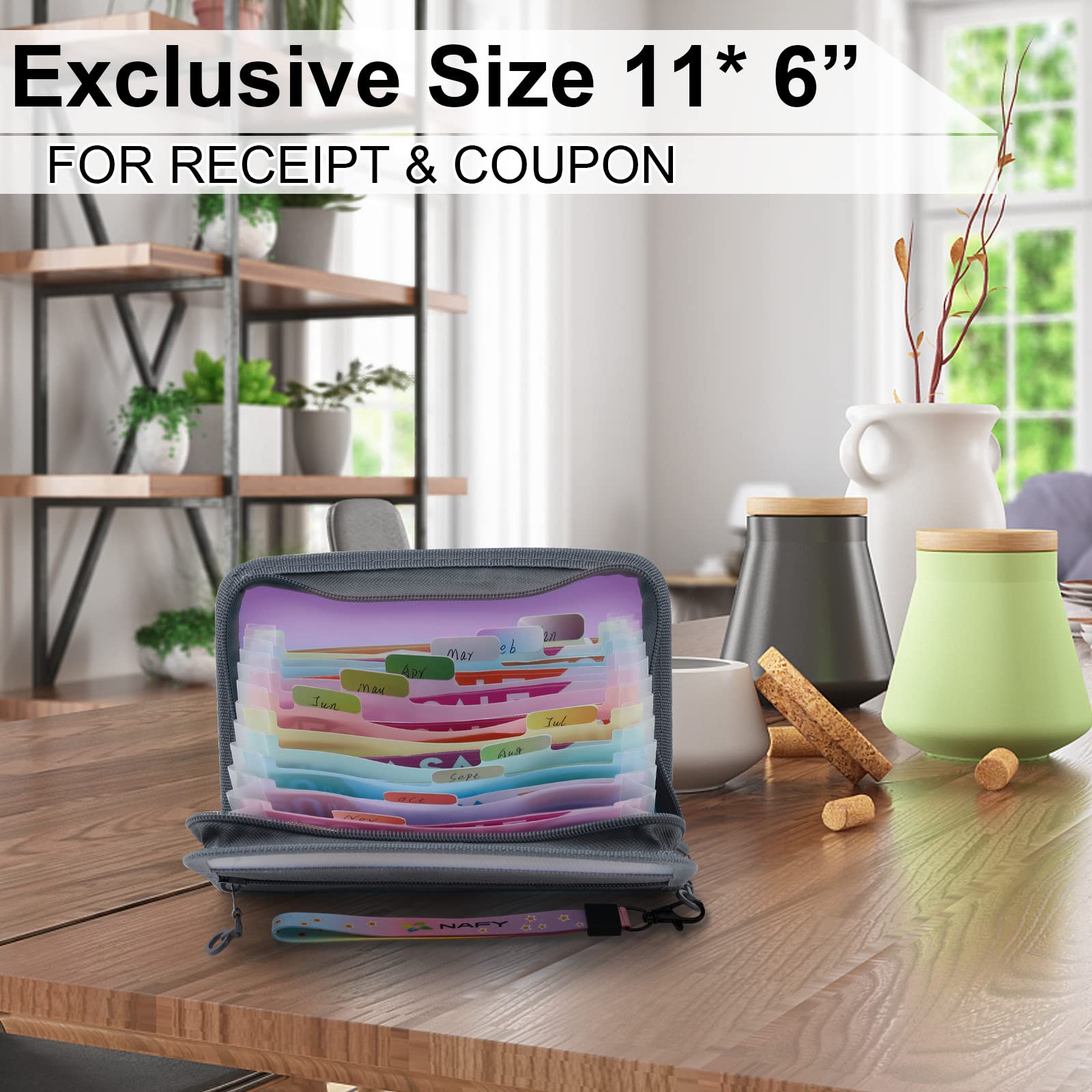 NAFY Small Accordian File Organizer,A6 Size 13 Pockets Coupon Receipt Holder Organizer Wallet with Zipper,8X5.3 Inches Portable Accordion Expanding Folders Wallet for Coupon,Receipt,Bills,Cash(Lilac) - Image 2