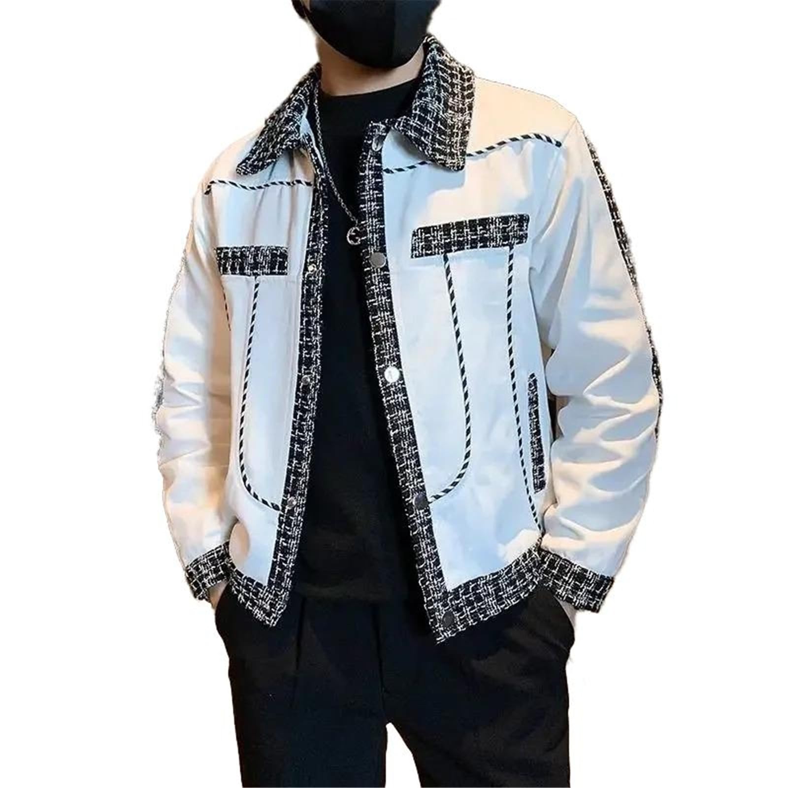Veste d'hiver homme noire en patchwork tendance coréenne coupe vent confortable - 8