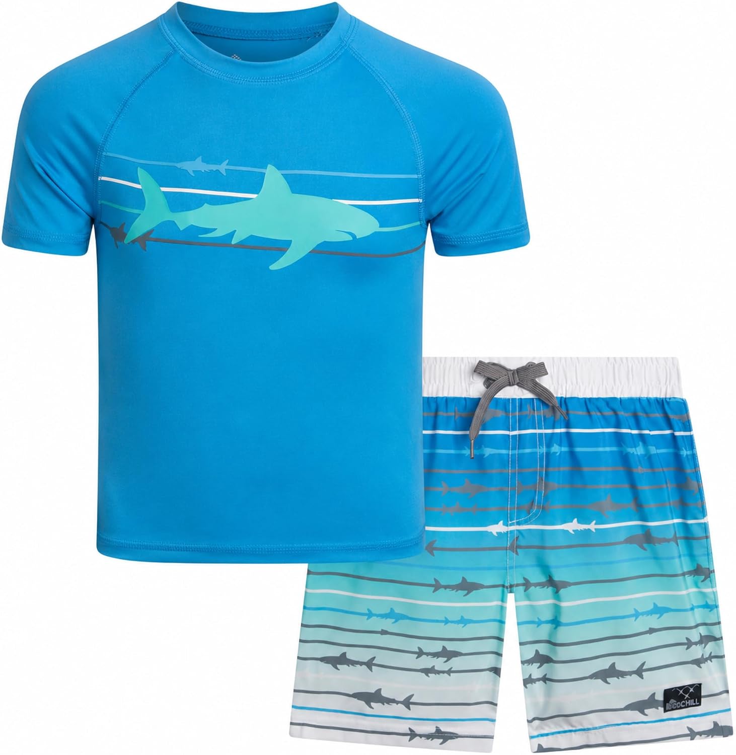 Big Chill Boys Swim Set - 2 Piece Quick Dry UPF 50 Short Sleeve Rash Guard for Boys and Swim Trunks - Swimwear Set for Kids