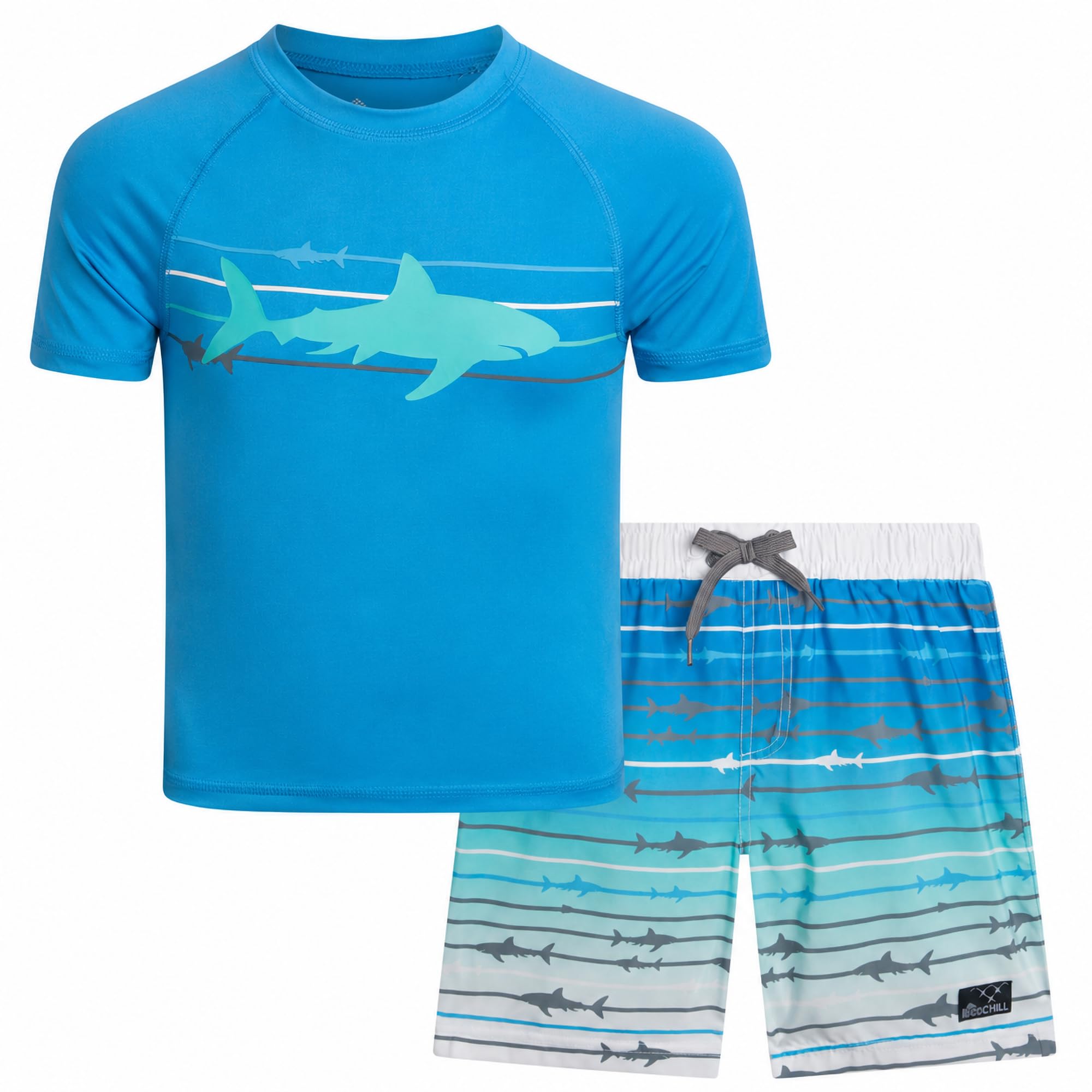 Big Chill Boys 2-Piece UPF 50 Short Sleeve Rash Guard &amp; Swim Trunks