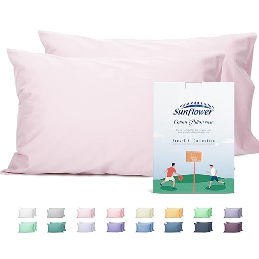 Sunflower King Pillowcases Set of 2, 100% Cotton King Pillow Cases 2, 20×40 inches Light Pink, Soft and Breathable