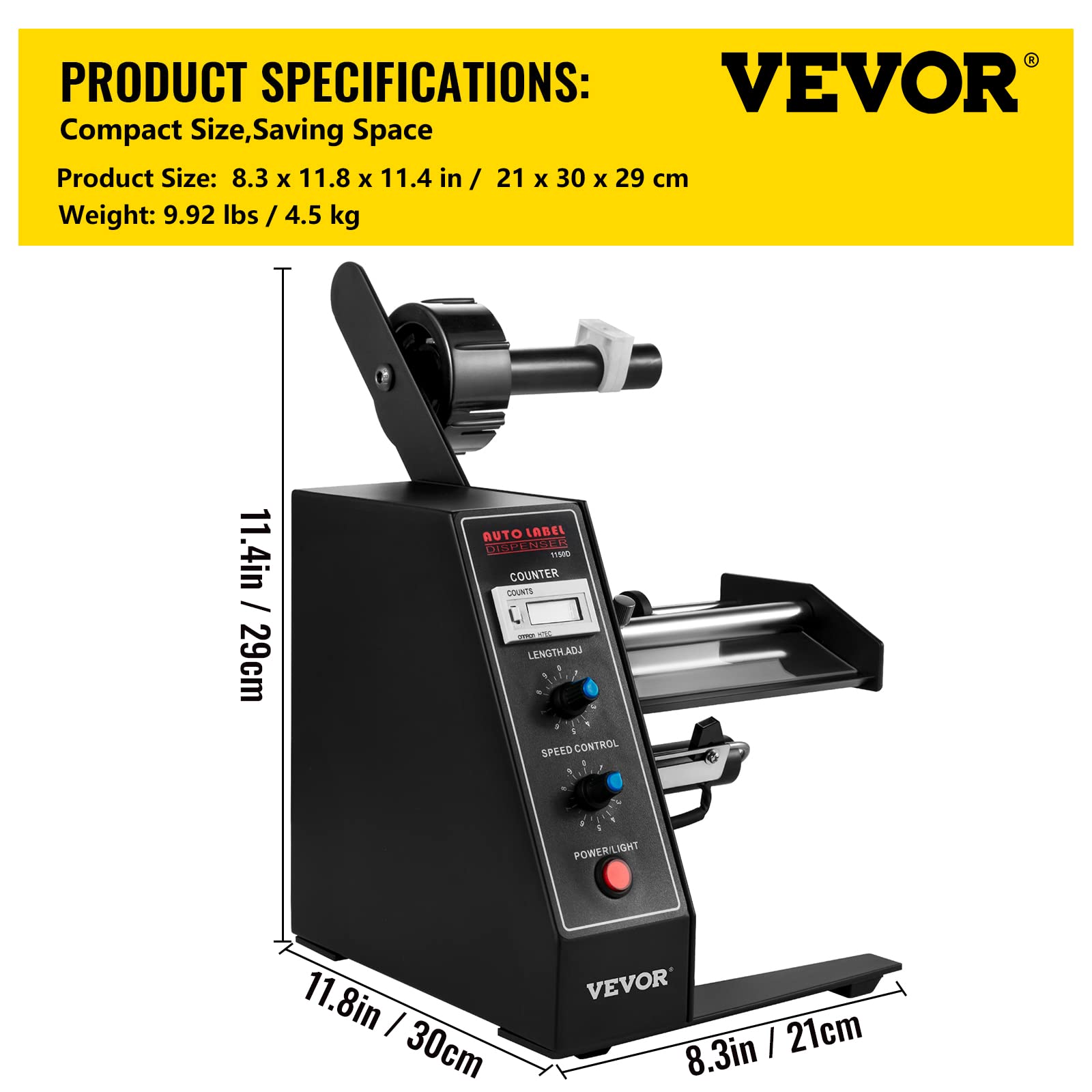 Happybuy Automatischer Etikettenspender AL-1150D Rollenetikettenspender mit 6 stellige LED Anzeige, Etikettiergeschwindigkeit 1-8 m/min, Zählbereich 0-999999, Etikettenlänge/-breite 3-150mm/4-140mm