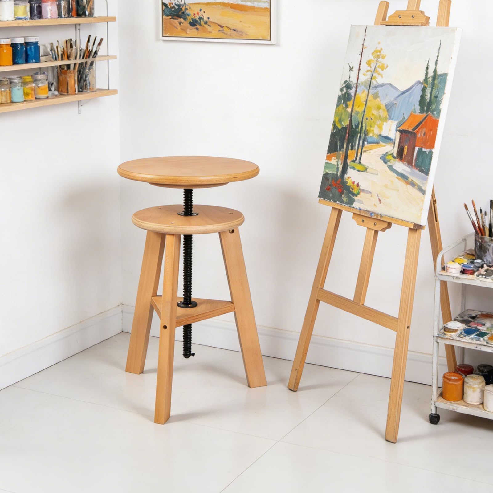 Taburete de dibujo de madera, 48 – 65 cm, altura regulable, taburete de madera de haya | Taburete multifuncional para estudio de artistas, estudio, hogar, bar, cocina u oficina