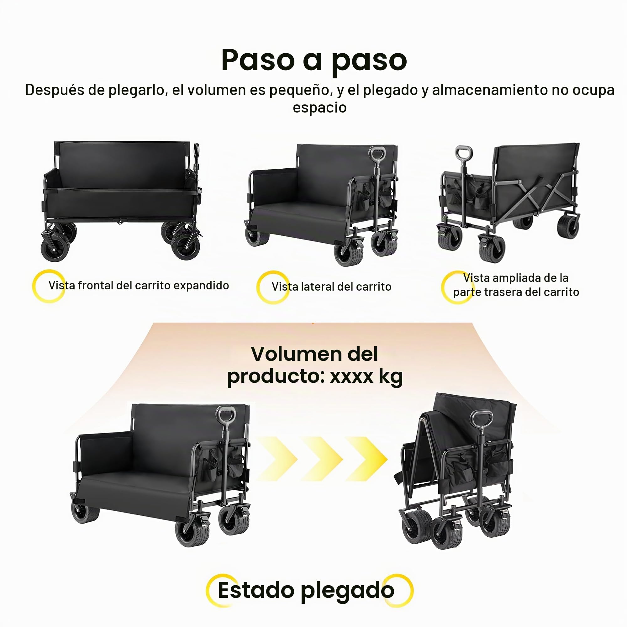 Nine point nine Carro Playa Se Convierte en Banco, Capacidad de 445LBS Carrito Plegable, Carrito Transporte con asa Flexible, Carro Playa Ruedas Grandes (008 Black)