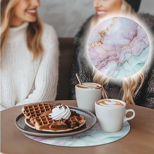 Miniatura 2 de Juego de 6 manteles individuales redondos resistentes al calor de mármol dorado de 15 pulgadas para decoración de mesa de comedor resistente al calor