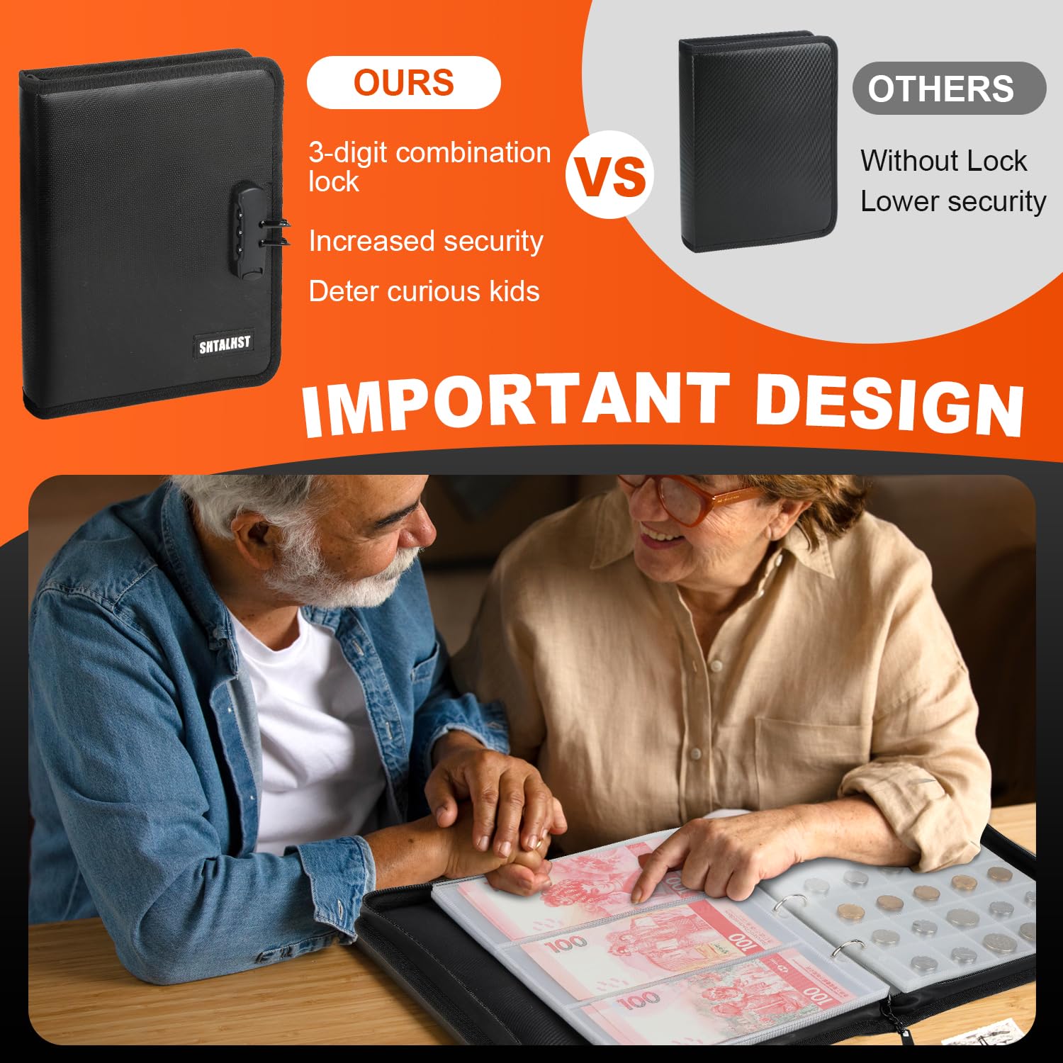 Coin Collection Book with Lock, 520 Pockets Fireproof Coin Collection Holder & 36 Sleeves Currency Storage Case, Coin Binder Organizer Album for Pennies Quarters Stamp Badges