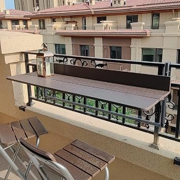 Outdoor Balcony Bar Railing Hanging Table,Multifunctional Leisure Table,Wall-Mounted Railing Bar Side Tables,Folding Wall Desk Hanging Adjustable Deck Coffee Patio Garden Dining Room Furniture Table