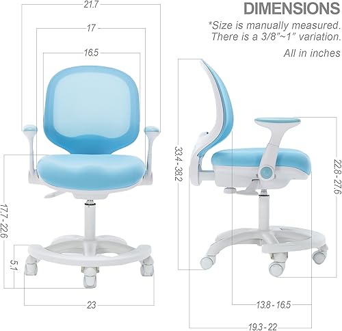 Miniatura 24 de Silla de escritorio para niños, silla de oficina de estudio, diseño ergonómico, altura ajustable y profundidad del asiento (azul cielo con Azul