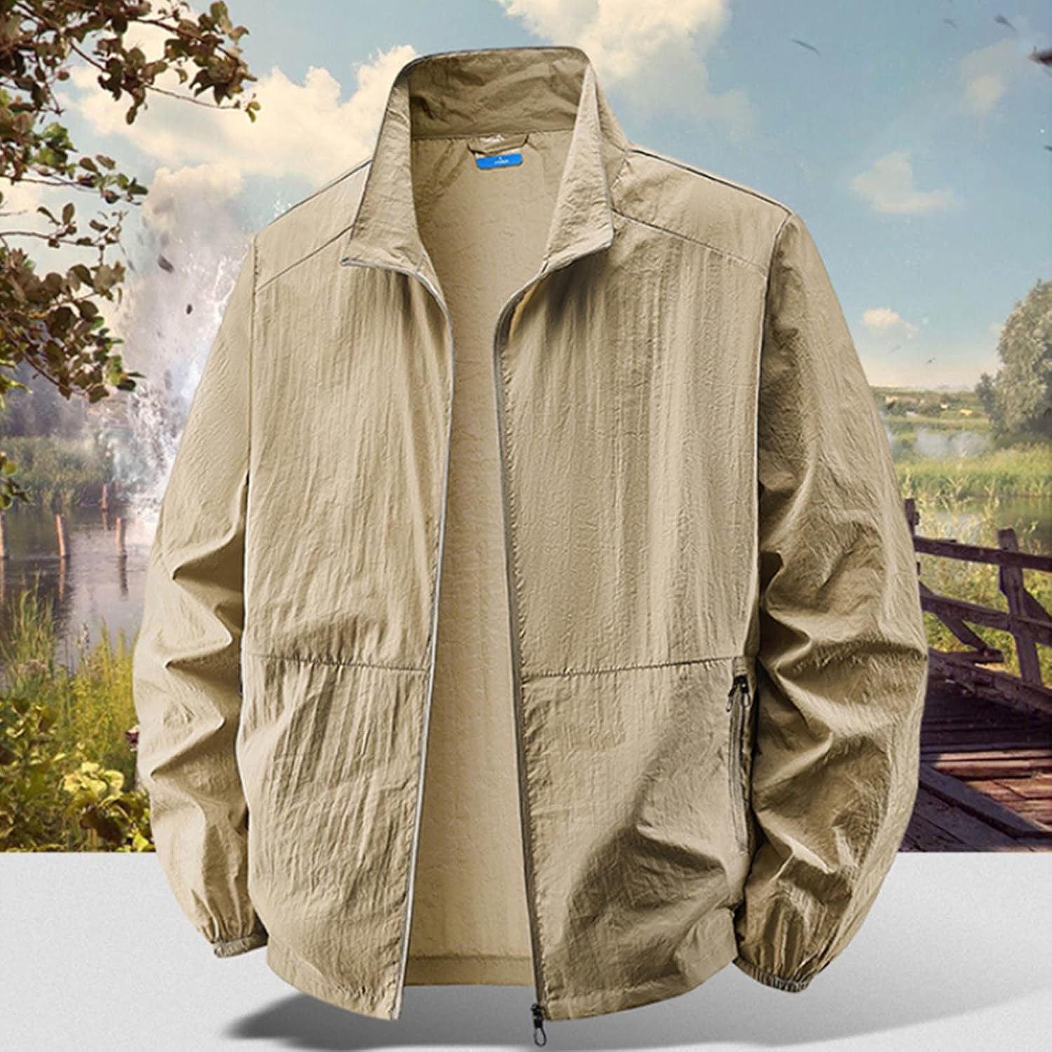 Men's UV Jacket UPF 50+ Sun Protective Zip Up Lightweight Jackets Quick-Dry Fishing Long Sleeve Summer Wear with Pockets