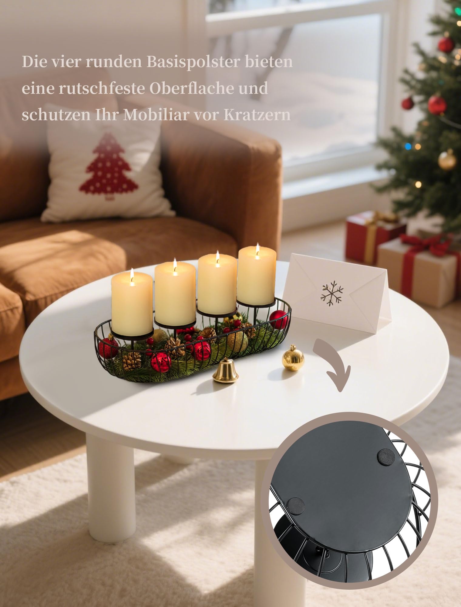 Corona d'Avvento Allungata Moderna in Metallo: Nero Centrotavola d'Avvento, Vaso Portacandele per 4 Candele - Ciotola d'Avvento Lunga 43cm Candeliere per Decorazioni Natalizie, Decorazione da Tavola