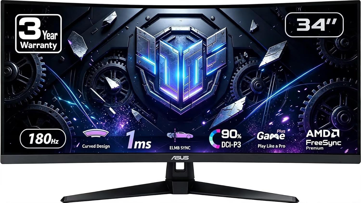 ASUS TUF Gaming 34” Ultra-Wide Curved Monitor – 21:9 QHD, 180Hz, 1ms