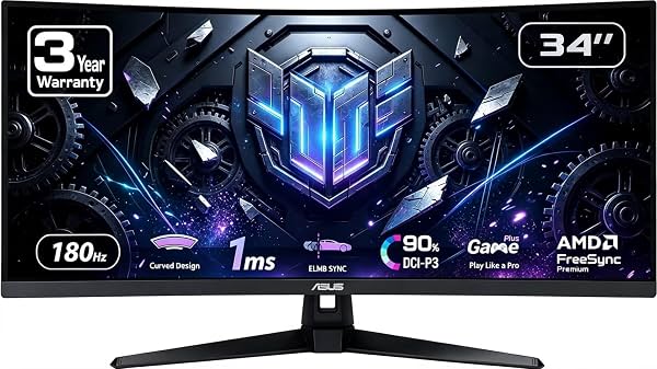 Monitor curvo ultra ancho ASUS TUF Gaming de 34” – QHD 21:9, 180Hz, 1ms | Sync de bajo desenfoque de movimiento extremo, FreeSync Premium, altavoz, 90% DCI-P3, DisplayWidget Center, garantía de 3 años