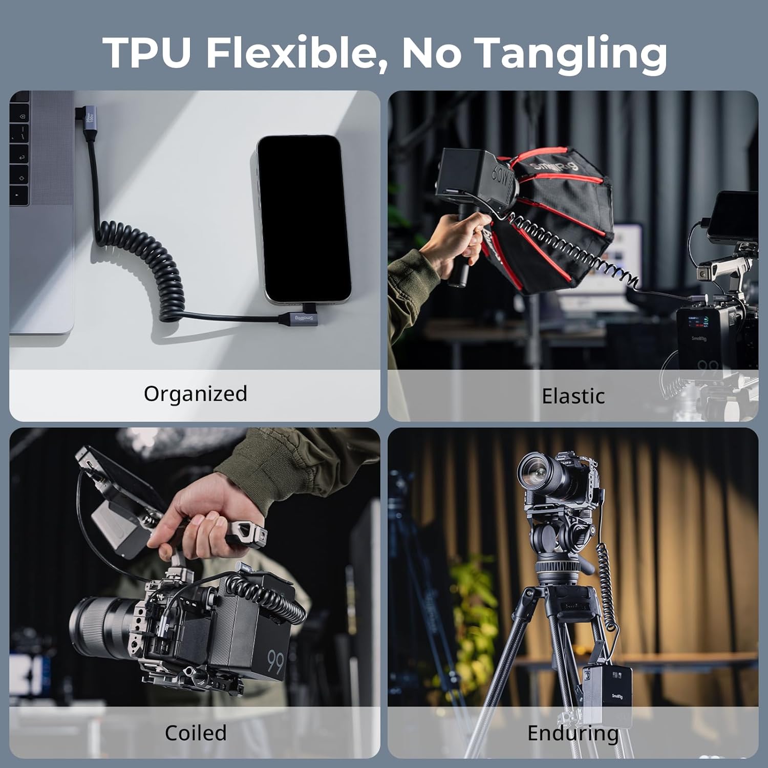 SMALLRIG NP-F970 Camera Battery and USB C to C Coiled Data Cable (Angled to Angled)