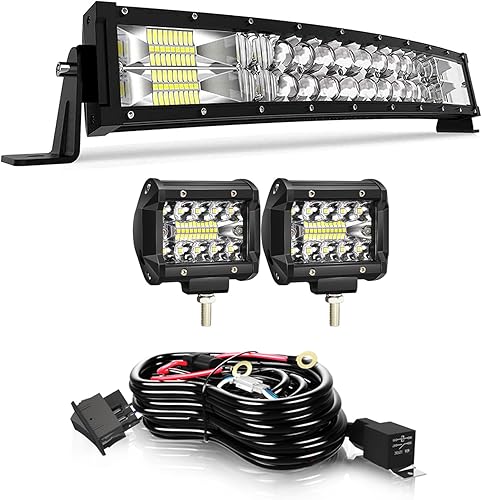 Barra de luz LED de 22 pulgadas, barra LED curvada de luz todoterreno con 2 unidades de 4 pulgadas y 60 W, luces antiniebla con kit de arnés de