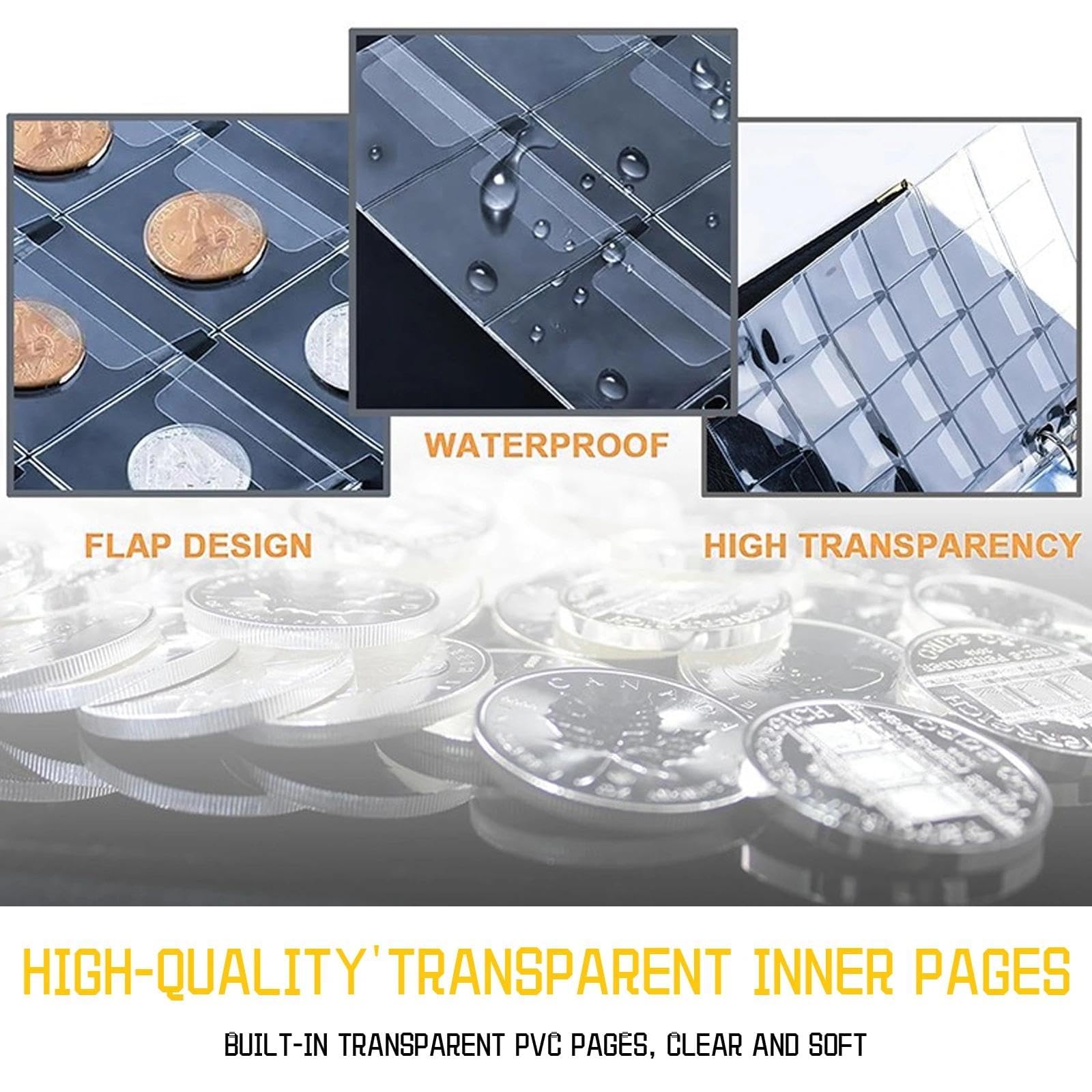Eulihent Coin Collection Album with 20 Pages 480 Pockets Coin Albums Coins Collecting Book 3cm Coins Flip Folder Storage Book for Pounds Pence Cents Dollars Nickel (Black - Image 4