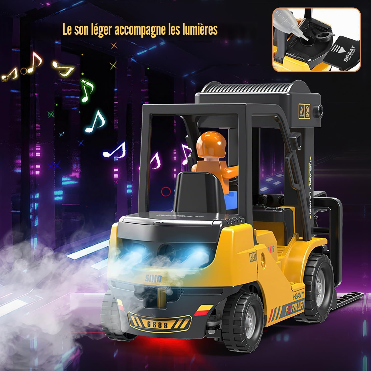 Mostop Chariot élévateur RC 1/24, jouet de construction avec boîtes/son et spray lumineux, deux batteries rechargeables et chargeur