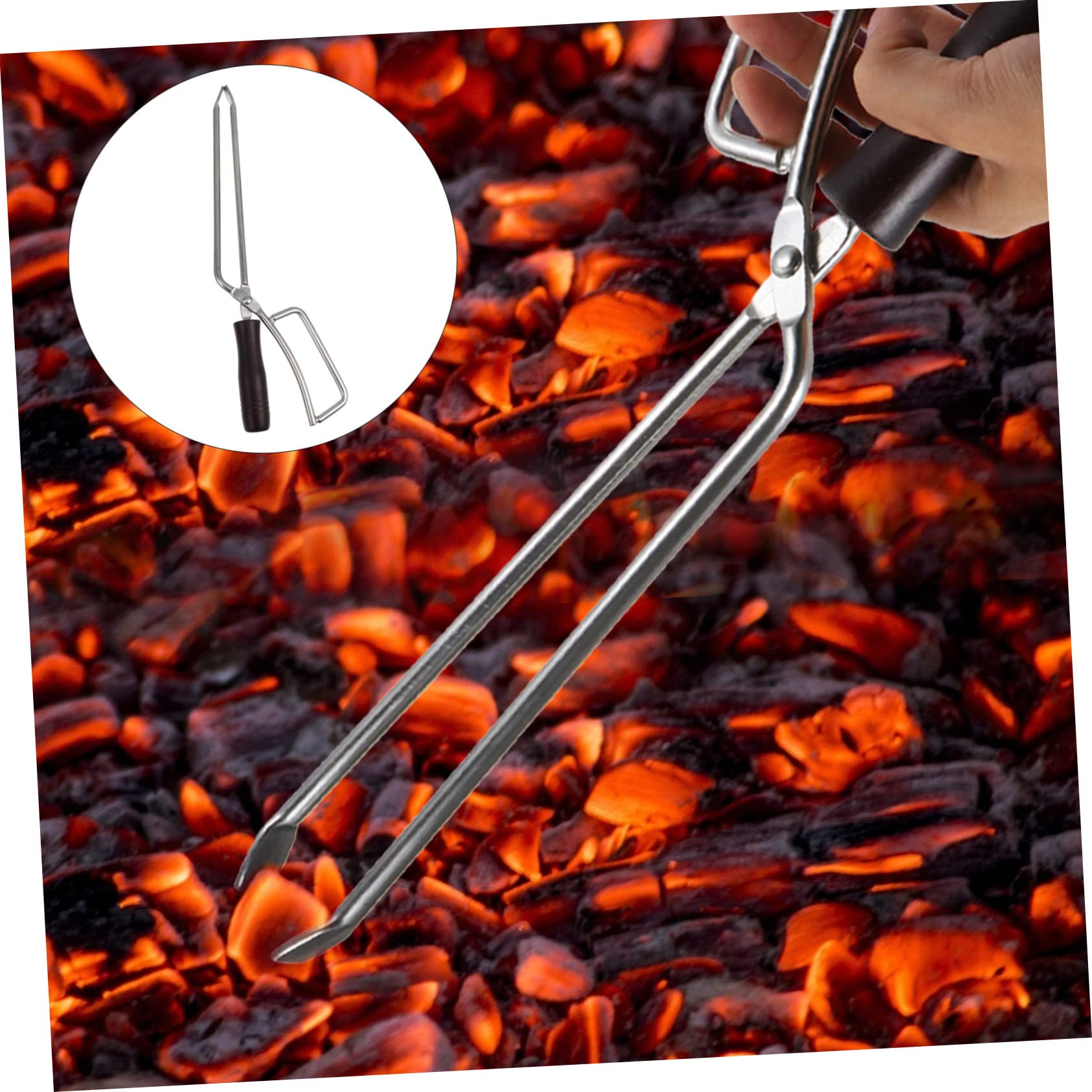 Pinza de Carbón Alargada de Acero Inoxidable Mango de Madera | Barbacoa, Pinzas para Barbacoa, Celebracion Verano, Uso Exterior y Hogar