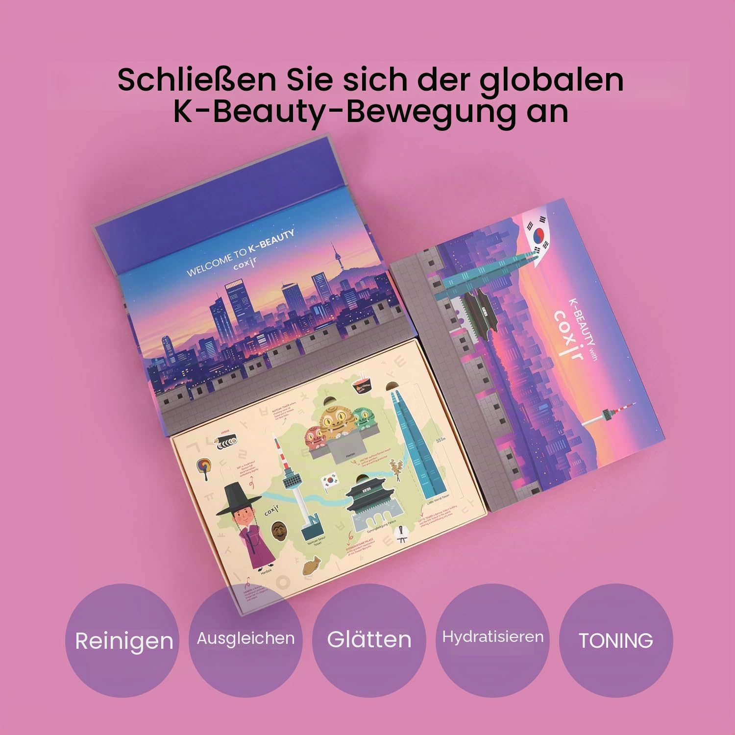 coxir K-Beauty mit coxir (KOREA BOX) [K-BEAUTY, Hautpflege-Geschenkset mit Premium-Geschenk, Koreanische Hautpflege]
