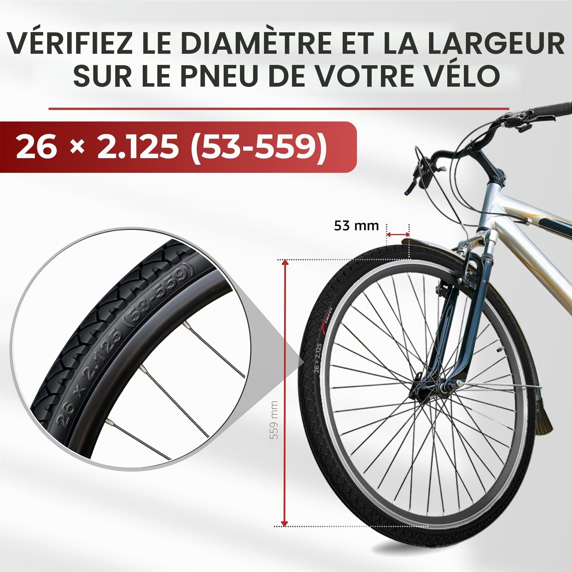 Fincci Pliable Pneu VTT Set Vélo 26 x 2.125 Pouces 54-559 Lisse avec Chambre a Air de Valve pour Route VTT Montagne Hybrid de Velo Bicyclette avec 26x2.125 Pneus