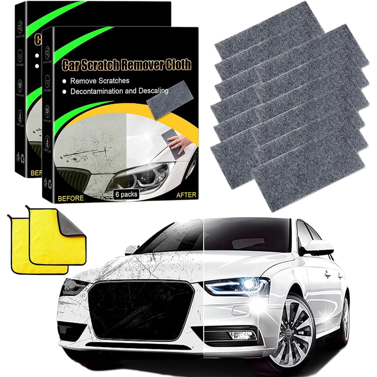 Breath Green Nano Sparkle Cloth Car Scratch Remover, 2024 New Nano Sparkle Cloth NanoTape, Nano Sparkle Cloth Car Scratch Remover for Vehicles Car Paint Light Deep Scratches Repair (12 Packs)