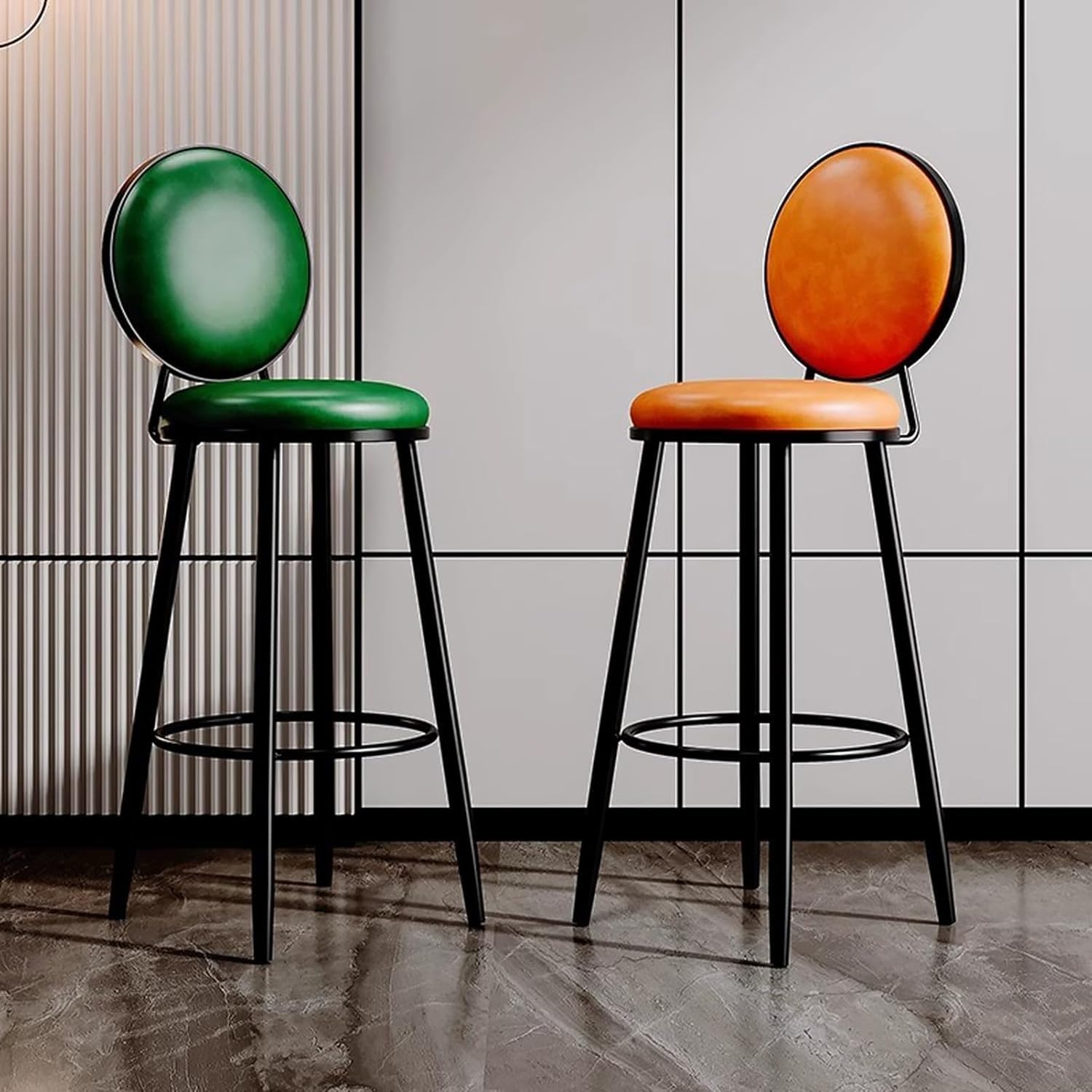 Tabourets de Bar Hauts - Chaises Rondes en Similicuir pour îlot de Cuisine et Coin Repas - Assises élégantes, Hauteur 65 cm, Couleur Bleue - Mobilier Moderne