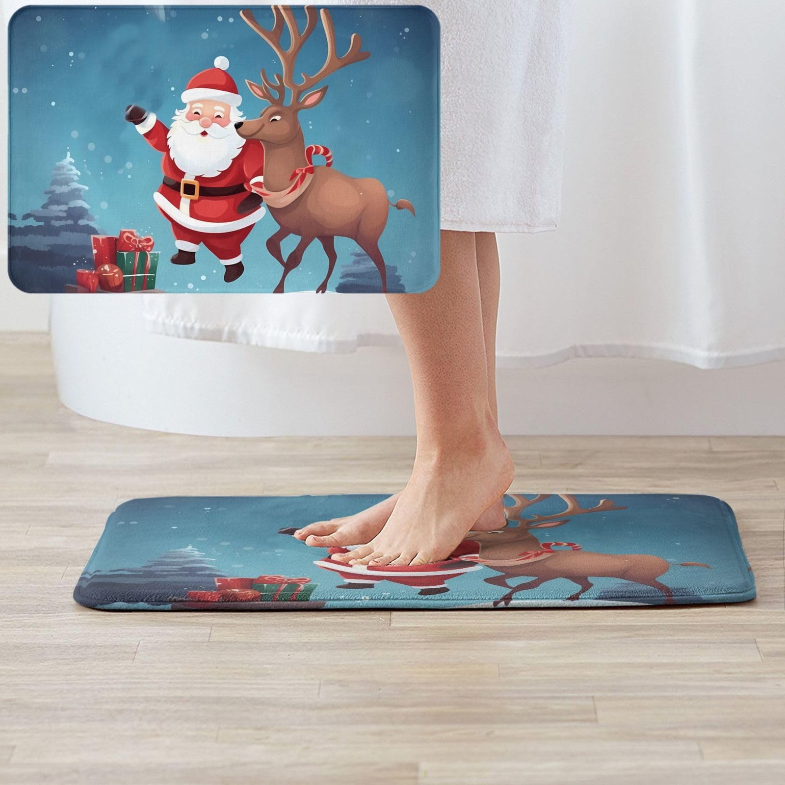 Zerbino decorativo di Natale, ingresso di benvenuto Bagno Pavimento Mat, Babbo Natale Tappeto Antiscivolo Ornamento Buon Natale Decorazione per la casa