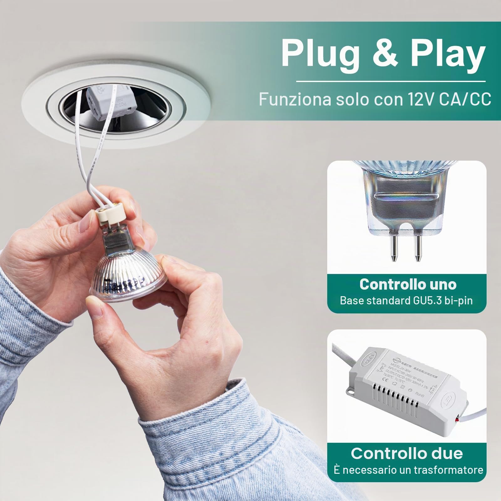DiCUNO Lampadina LED GU5.3 Dimmerabile, 6W=60W, 2700K, 420lm, 10 Pezzi | Bianco caldo, Lampadine GU5.3 MR16, 12V, Fascio 40°, per faretti da incasso, controsoffitti e vetrine