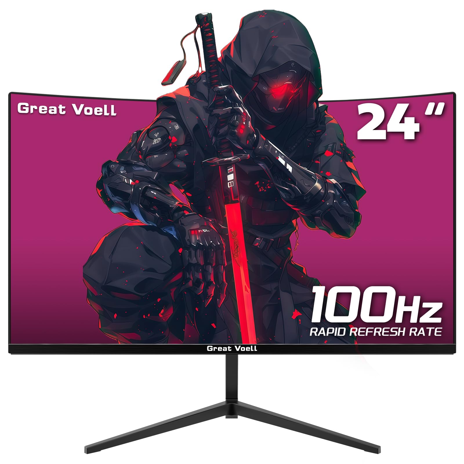 24 Inch Curved Monitor, Full HD 1080P, 100Hz Refresh Rate, 99% sRGB, 3-Side Ultra-Slim Bezel, Blue Light Filter, HDMI VGA Inputs, for Home Office Dorm and game