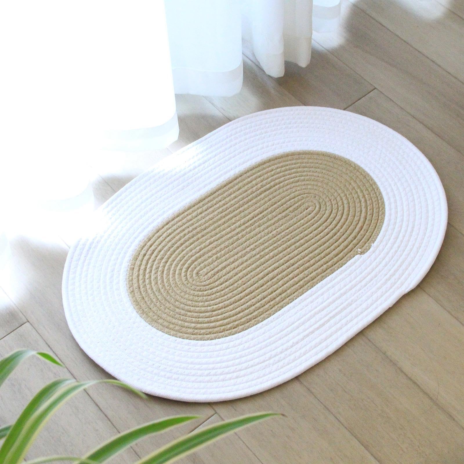 Set di tappeti da cucina e bagno in corda di cotone ovale intrecciato a mano, 2 pezzi, elegante decorazione per la casa, design versatile per qualsiasi stanza, ideale per cucina e bagno