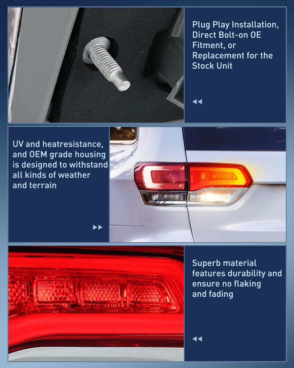 Nilight Taillight Assembly Compatible with 2014 2015 2016 2017 2018 2019 2020 Jeep Grand Cherokee Laredo/Limited/Overland/Summit Tail Lights Inner Driver Side w/Bulbs