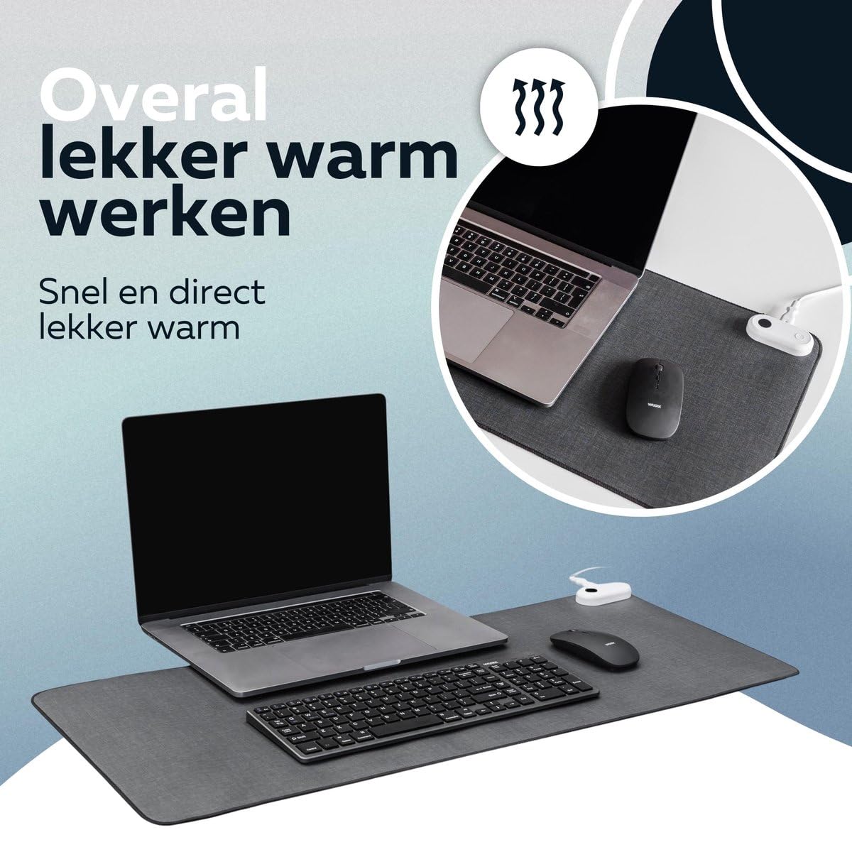 WURK Beheizte Schreibtischunterlage [80 cm x 33 cm] - Mousepad XXL - Mousepad - Multifunktionale Große Schreibtischunterlage - Schreibtischmatte [Schwarz Beheizt]