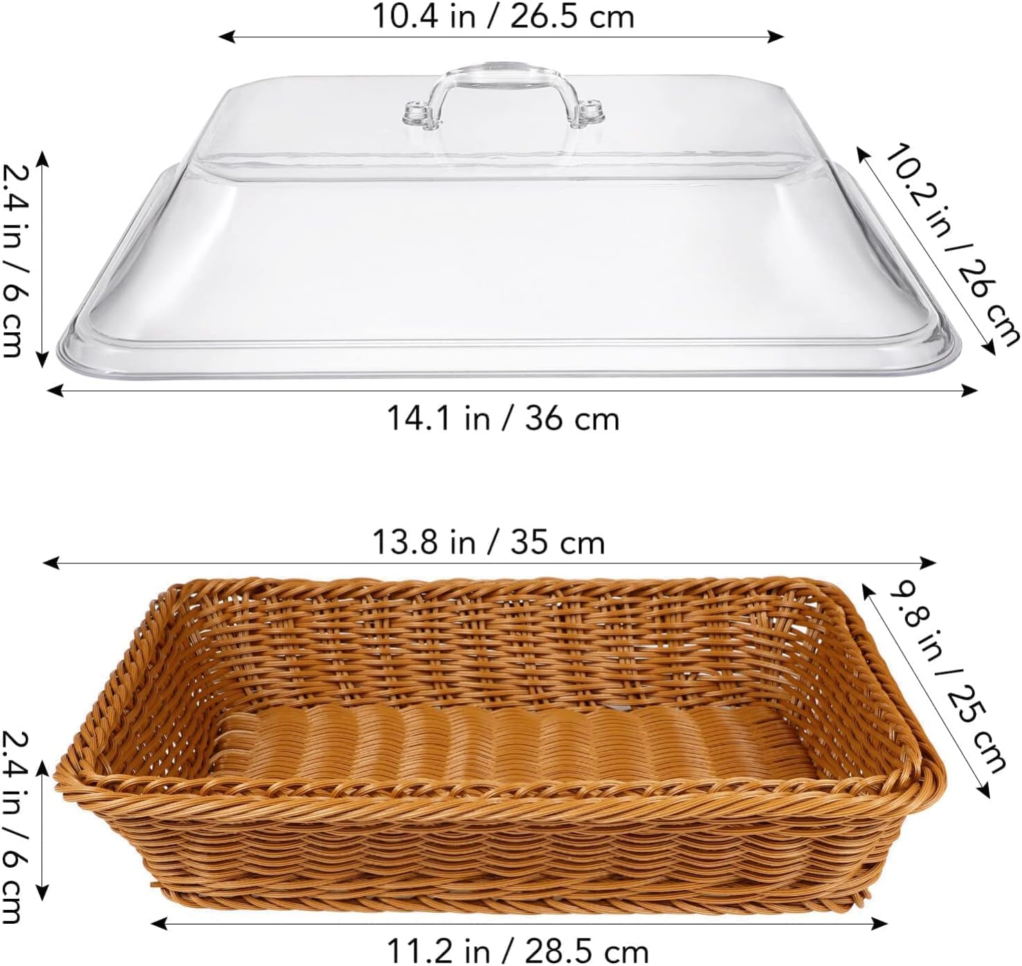 Wicker Bread Basket with Acrylic Lid, Rectangular, White, Modern, Vintage Style, Sturdy, Serving Food, Home, Kitchen, Office, Dining Room, Coffee Table, Restaurants, Picnics, Parties